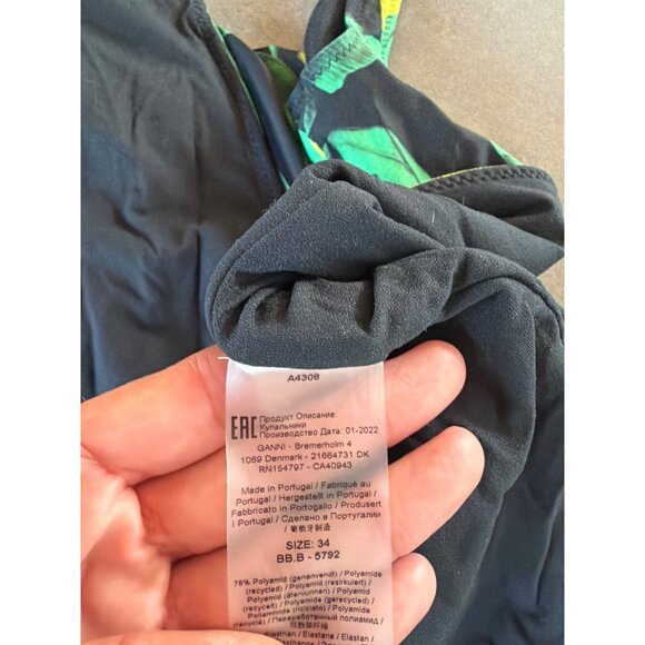 Ganni Recycled Belted One Piece Swimsuit Banana Tree Black Womens Size 34 US 2 - Picture 8 of 9